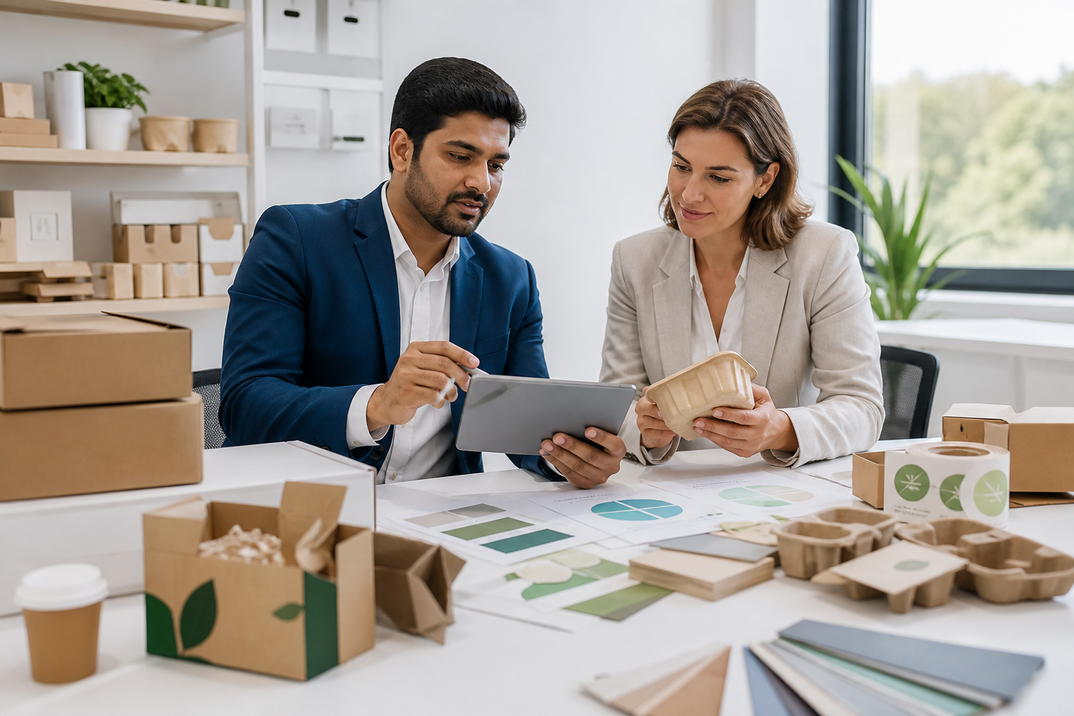 Buyer and supplier discussing packaging requirements